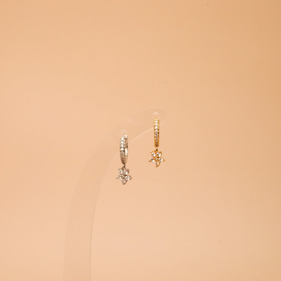 Diamond Studded Hoops - Rounded Flower