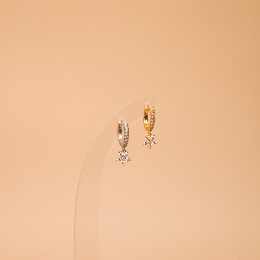 Diamond Studded Hoops - Rounded Flower
