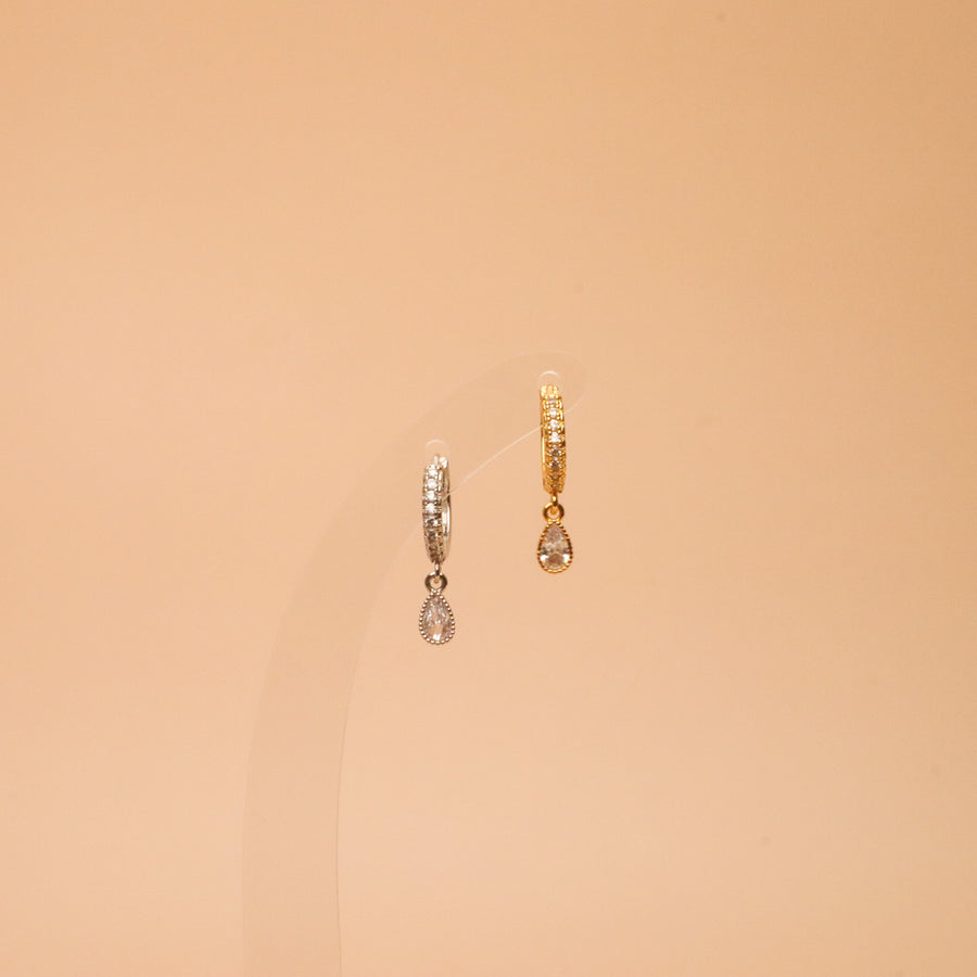 Diamond Studded Hoops - Teardrop