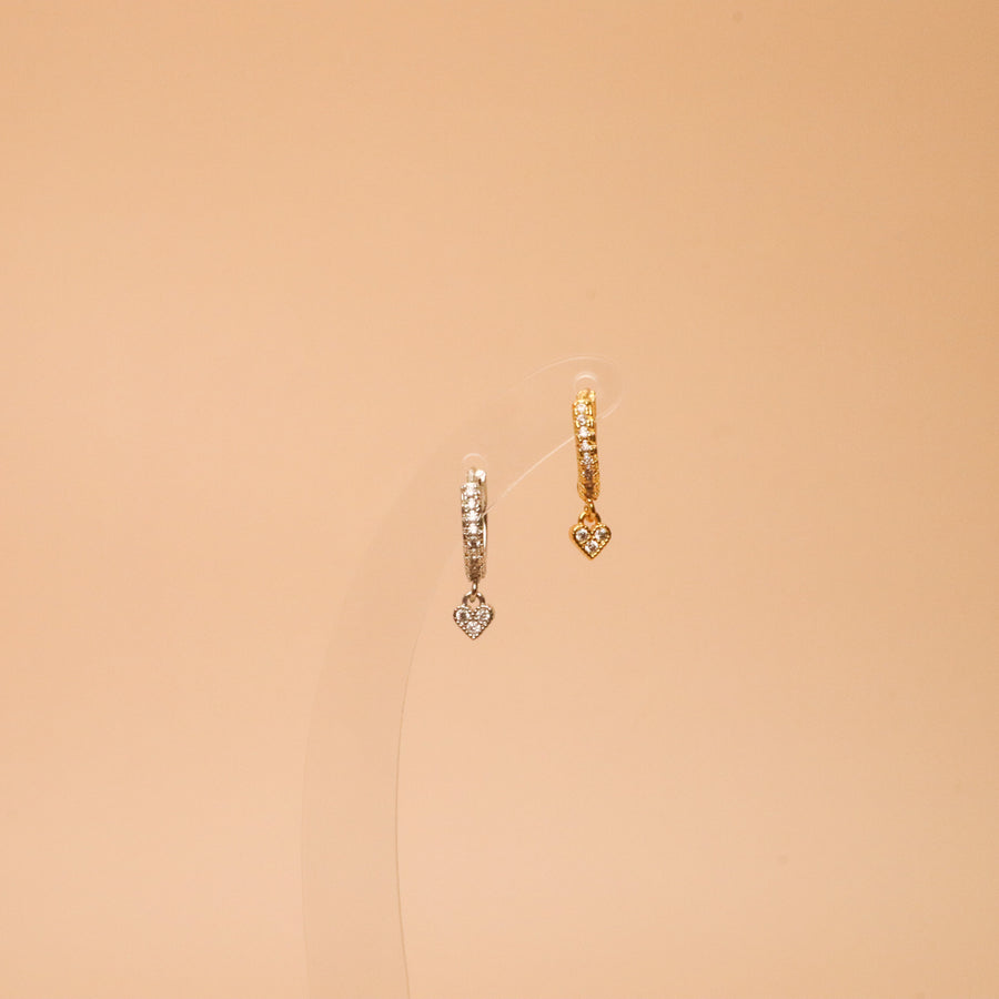 Diamond Studded Hoops - Heart