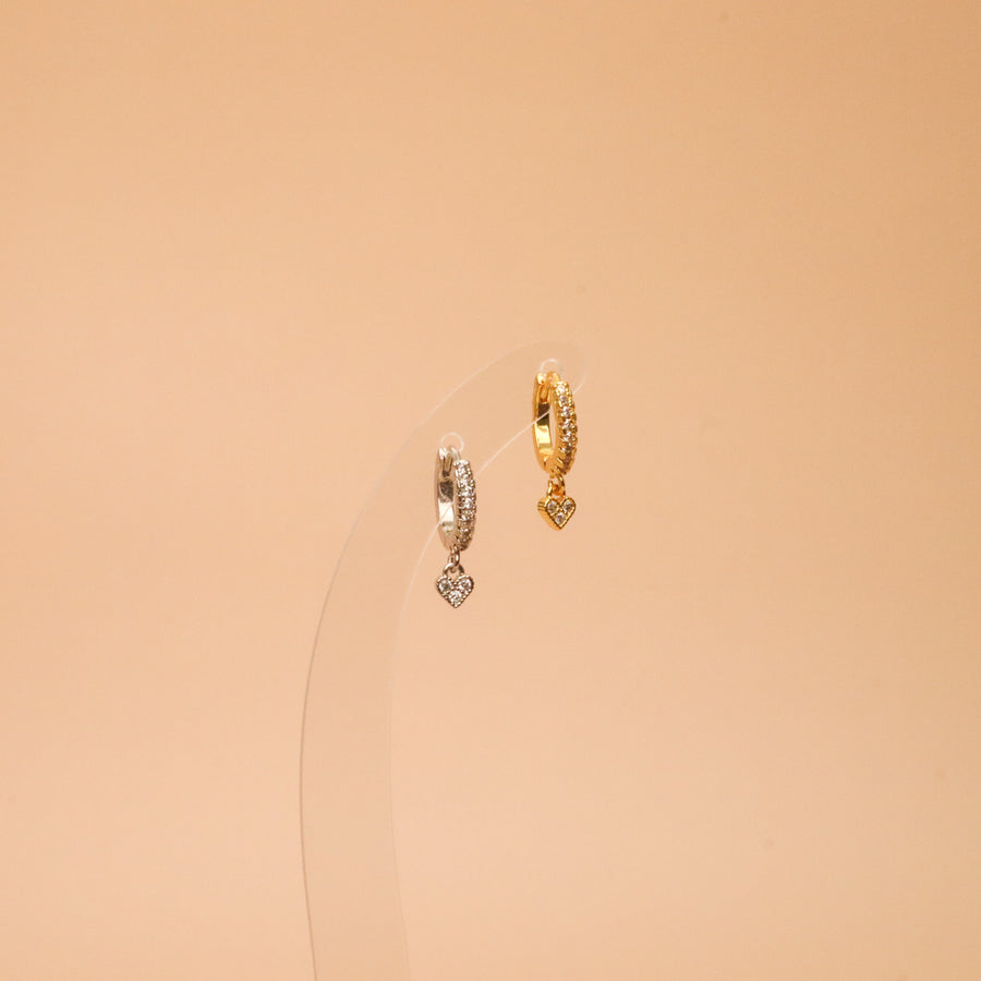 Diamond Studded Hoops - Heart