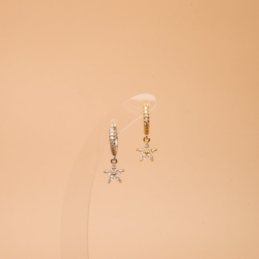 Diamond Studded Hoops - Pointy Flower